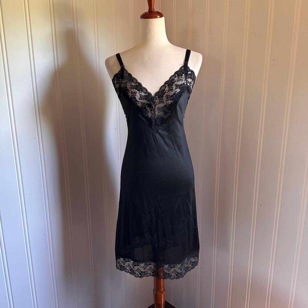 Vintage Black Midi Lace Slip Dress S